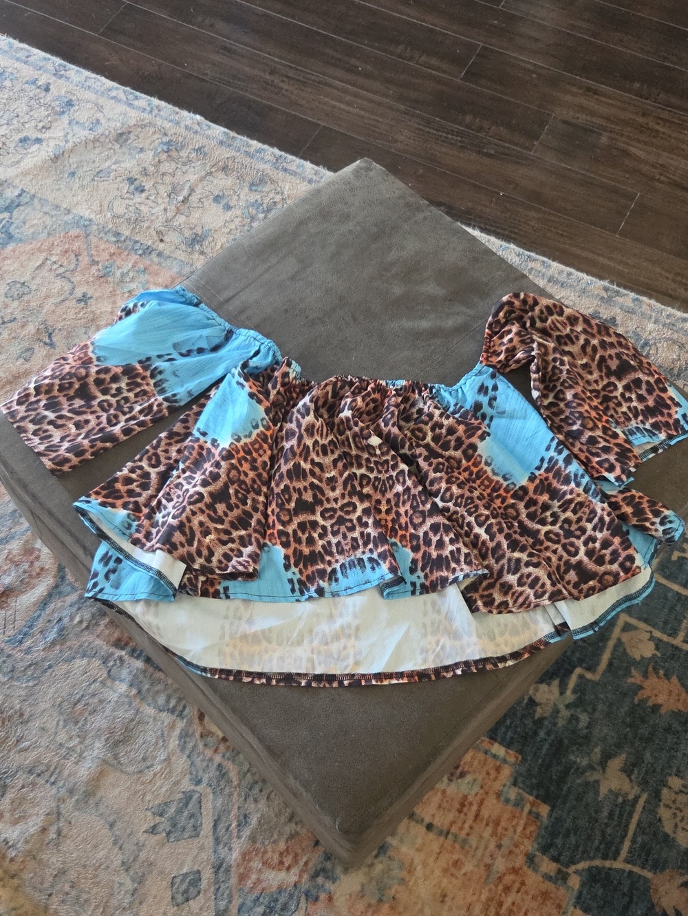 SHEIN Blue and Brown Leopard Off-Shoulder Blouse Size OXL